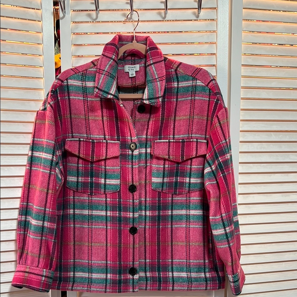 NEW Crown & Ivy Women's Pink Plaid Jacket